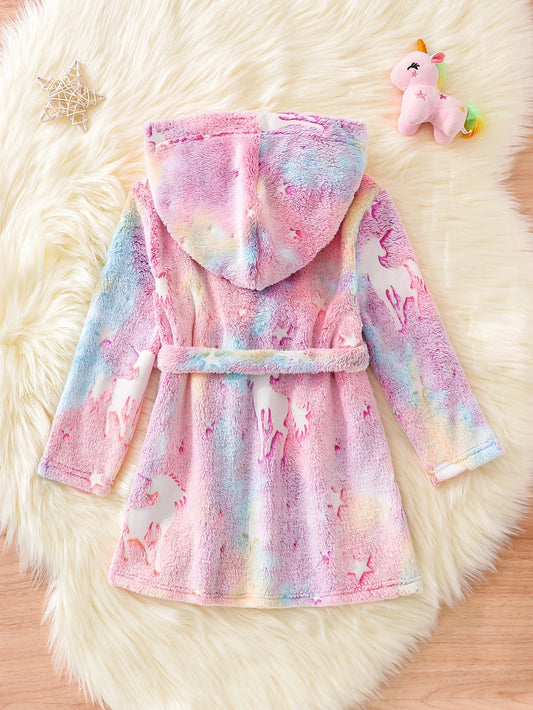 Peignoir Licorne Rose Tie-Dye Enfant Fille à Capuche - 1