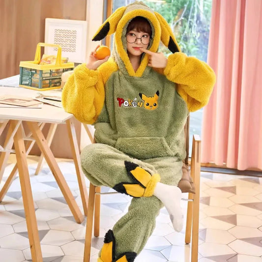 Pyjama Pikachu Pokémon Jaune et Vert à Capuche - 1