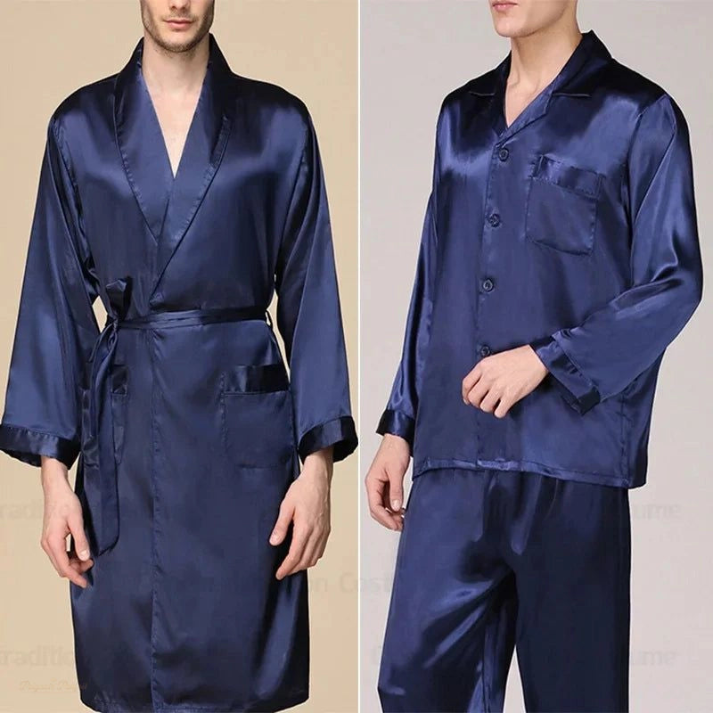 Ensemble Peignoir Kimono + Pyjama Homme Bleu Nuit - Bleu Nuit - XXXXL