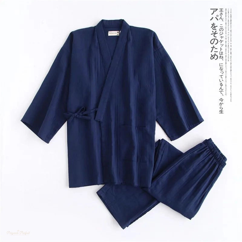 Ensemble Pyjama Kimono Homme Bleu Marine Profond - Bleu Marine Profond - M