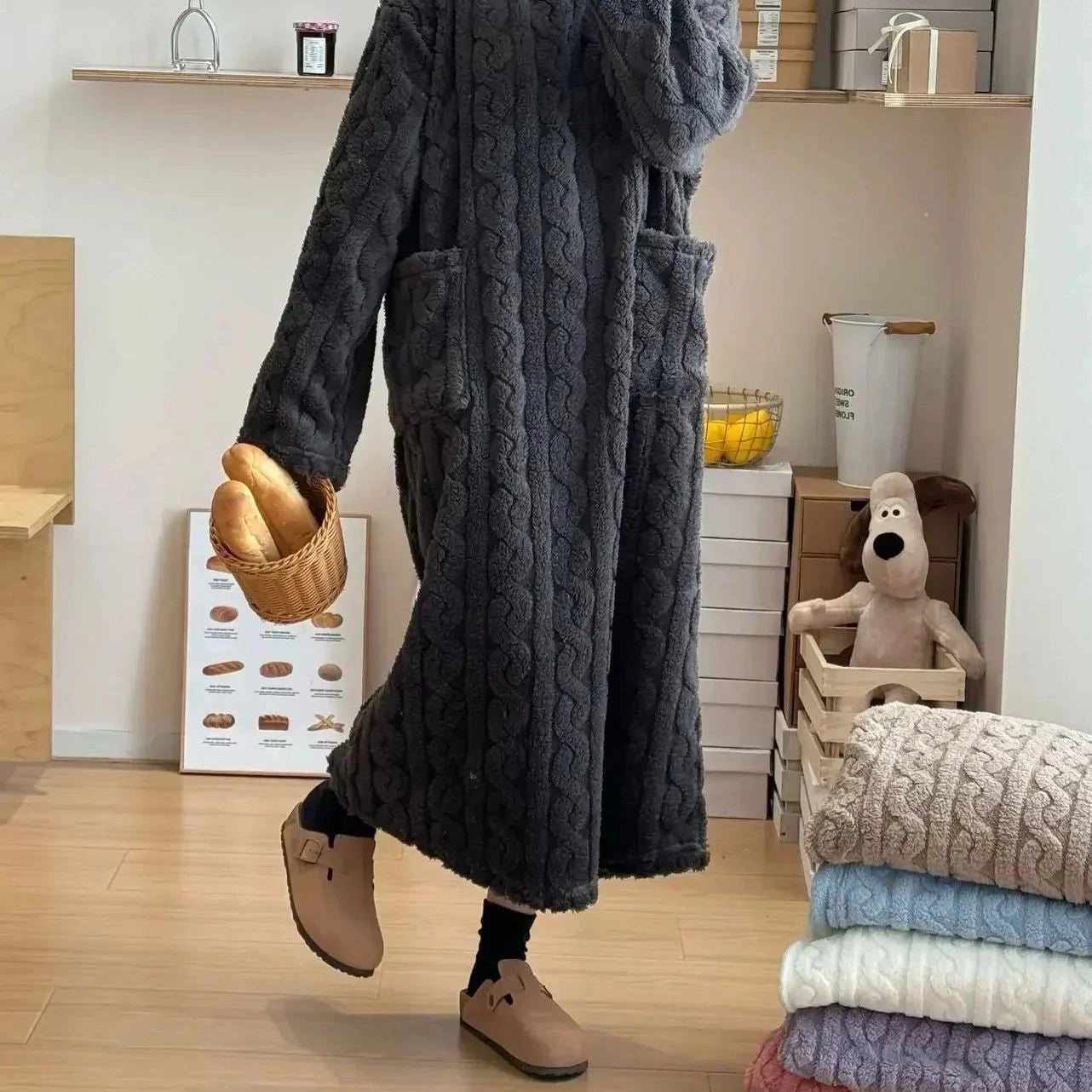 Nuisette longue flanelle gris foncé femme hiver - Gris Foncé - One Size