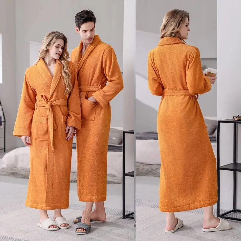 Peignoir Coton Orange Caramel Femme Homme Couple - Orange Caramel - L - Chine