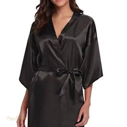 Peignoir Court Satin Noir Femme Kimono