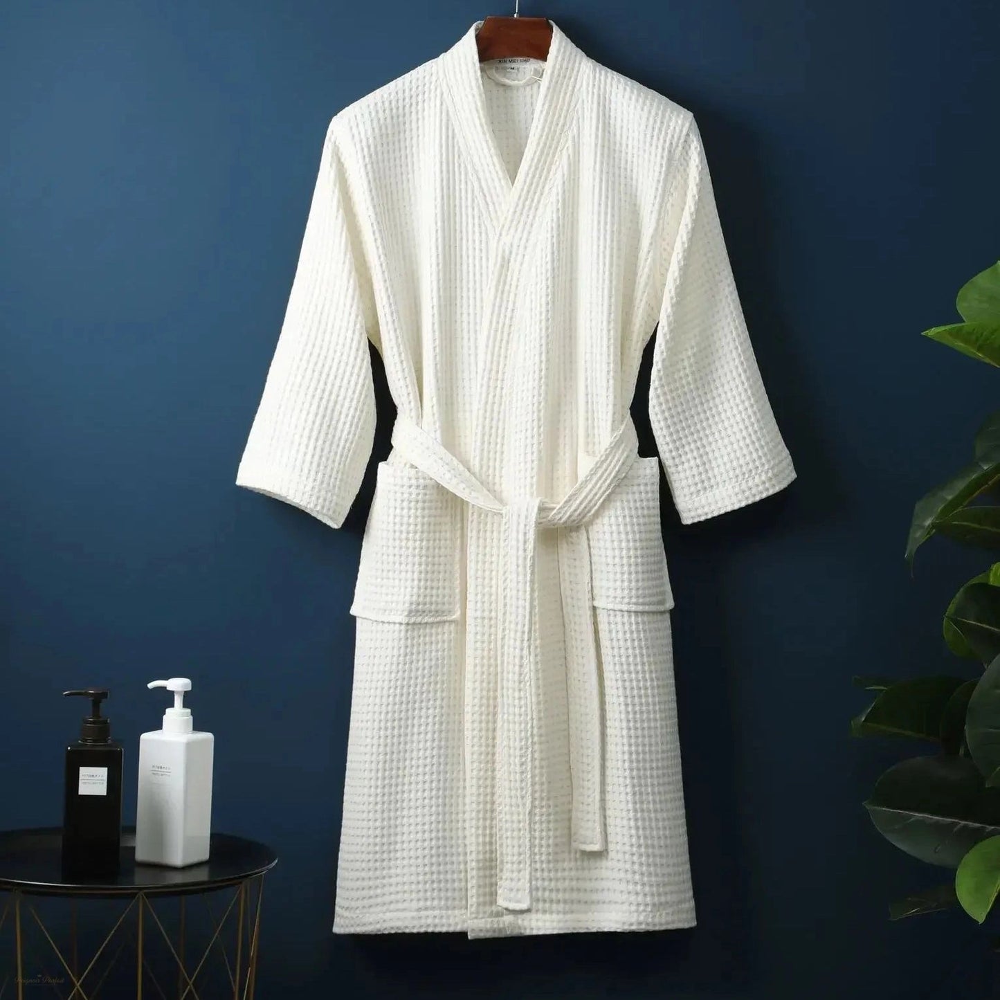 Peignoir en Coton Éponge Femme Manches Longues - Blanc Crème - M - 16