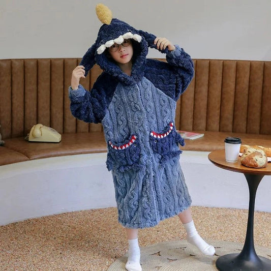Peignoir enfant à capuche requin polaire hiver - 1