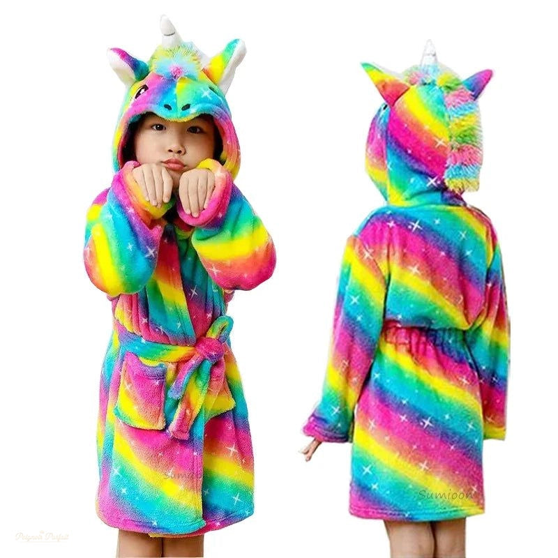 Peignoir Enfant Arc-en-ciel Multicolore Flanelle à Capuche - Arc-en-ciel Multicolore - 100cm (1-2 ans)