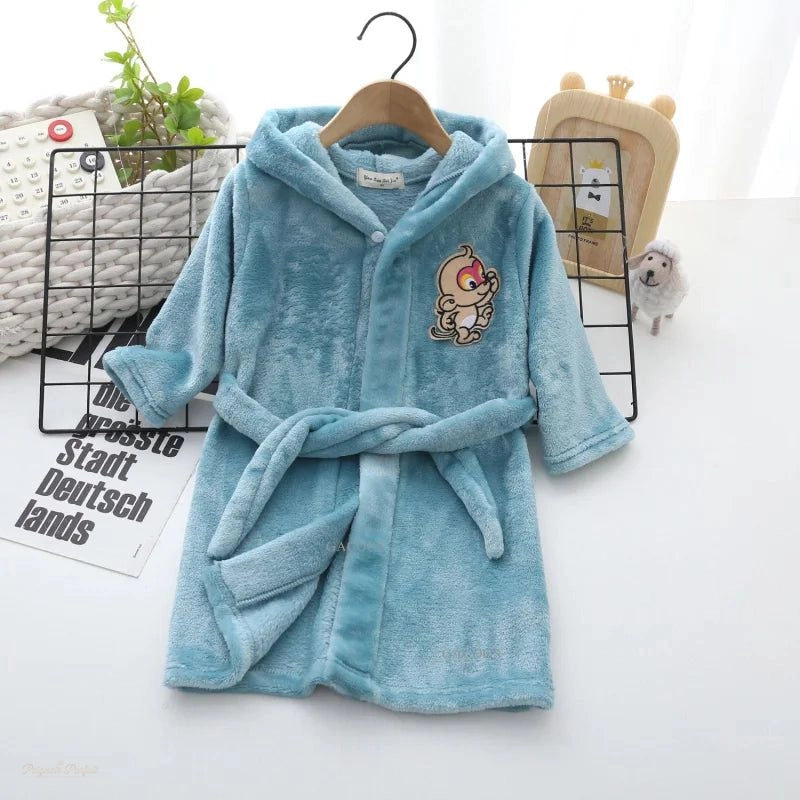 Peignoir Enfant Bleu Ciel Flanelle avec Capuche - Bleu Ciel - 9-10 ans(150cm)