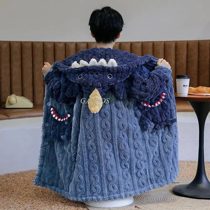 Peignoir Enfant Bleu Dauphin Manches Longues Capuche - Bleu Dauphin - S (145-155cm)