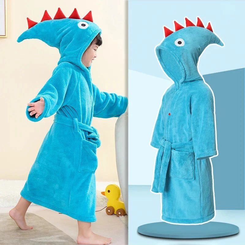 Peignoir Enfant Bleu Vif Capuche Dinosaure - Bleu Vif - Chine - Taille 110 (150-170cm Grand)