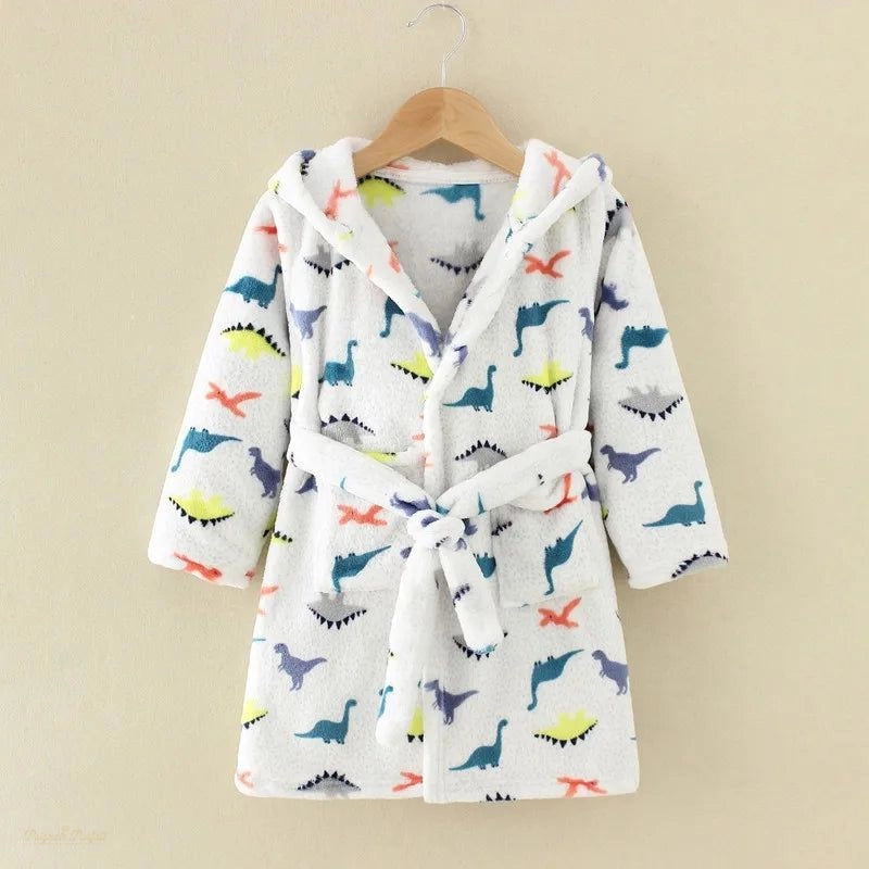 Peignoir enfant flanelle blanc dinosaure - Blanc Dinosaure - 4 ans