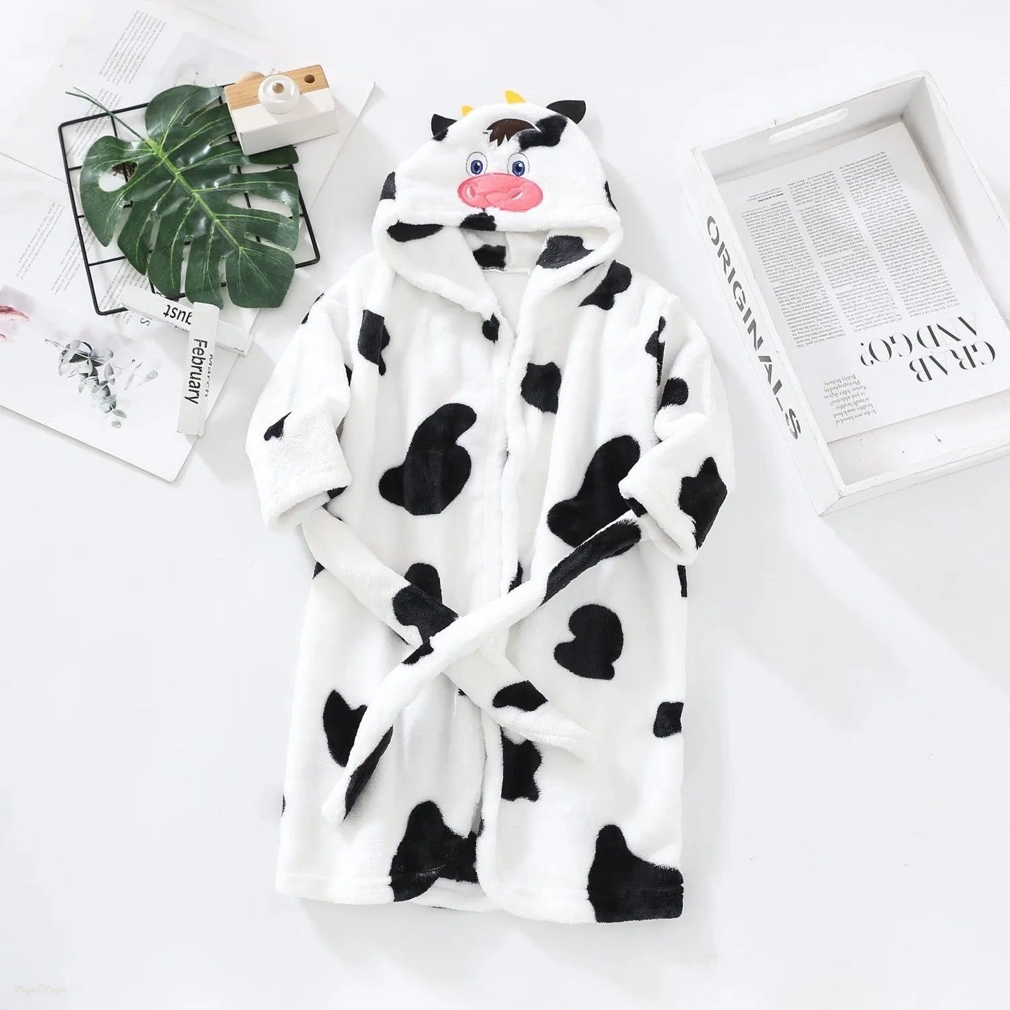 Peignoir Enfant Flanelle Blanc Noir Motif Vache - Blanc Noir - 4 ans (110cm)