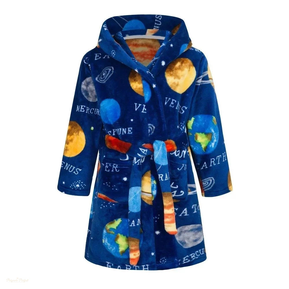 Peignoir Enfant Flanelle Bleu Ciel Imprimé Planétaire - Bleu Ciel - 120 (5-6 ans)