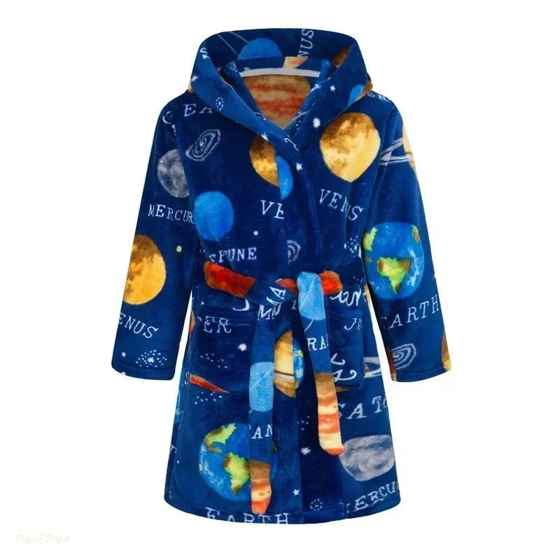 Peignoir Enfant Flanelle Bleu Galaxie Planètes - Bleu Galaxie - 110cm (4 ans)