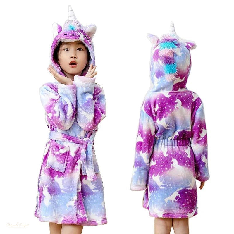 Peignoir Enfant Flanelle Licorne Violet Et Bleu - Violet Et Bleu - 100cm (1-2 ans)