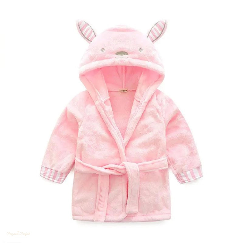 Peignoir Enfant Flanelle Rose Tendre à Capuche - Rose Tendre - 6 ans