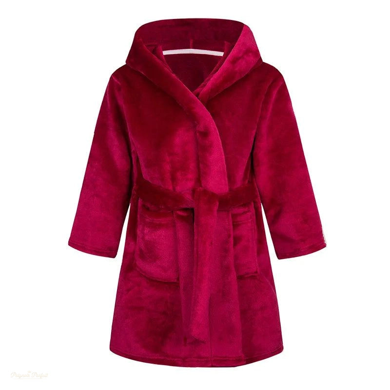 Peignoir Enfant Flanelle Rouge Cerise à Capuche - Rouge Cerise - 140 (7-8 ans)