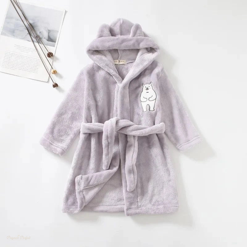 Peignoir Enfant Gris Lavande Flanelle à Capuche - Gris Lavande - 4 ans (110cm)