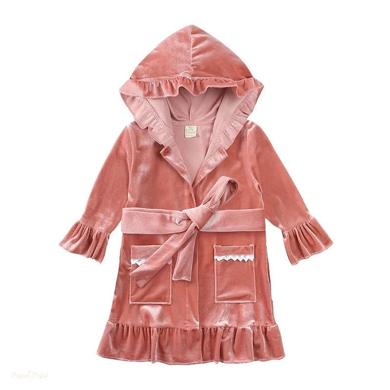Peignoir Enfant Rose Velours Volants Capuche - Rose Velours - 140cm (8-9 ans)