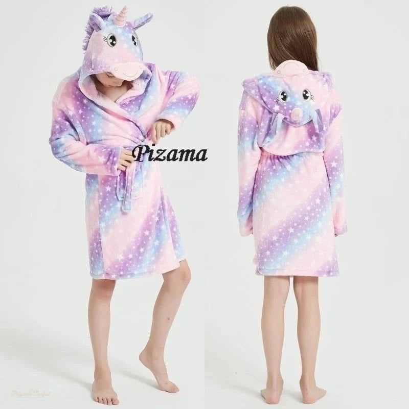 Peignoir Enfant Rose & Violet Licorne Capuche - Rose & Violet - 150cm (10-12 ans)