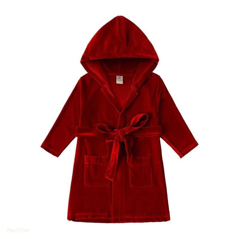 Peignoir Enfant Rouge Velours Chaud Confortable - Rouge Velours - 140cm (8-9 ans)