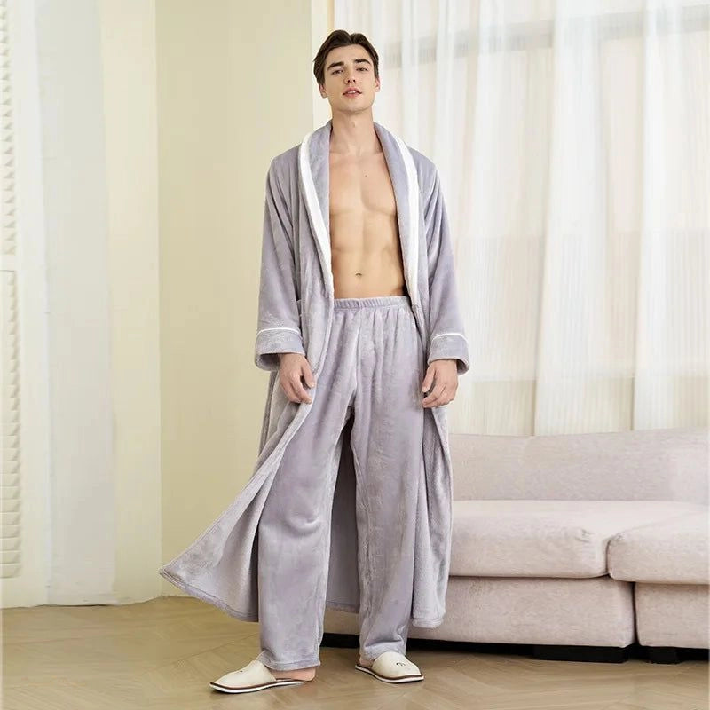 Peignoir épais homme gris perle avec pantalon - Gris Perle - XXXL