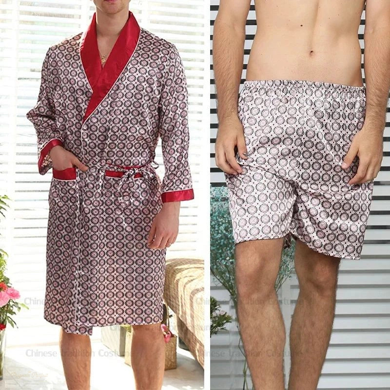 Peignoir et Short Satin Homme Rouge Cerise - Rouge Cerise - XXXXL