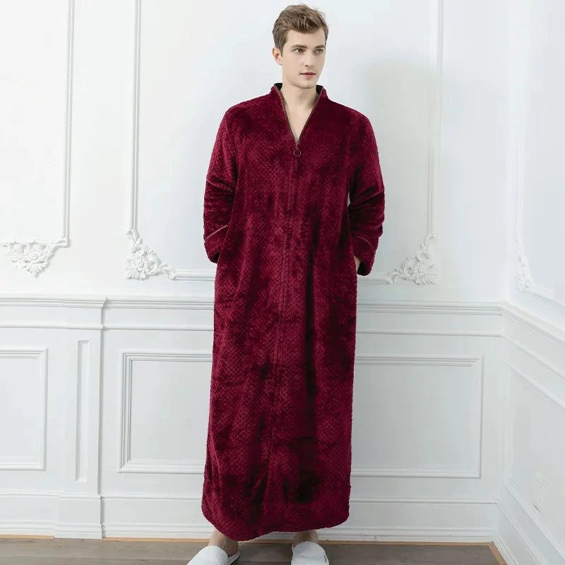 Peignoir Extra Long Polaire Rouge Cerise Homme Hiver - Rouge Cerise - XL(80-100kg) - Chine