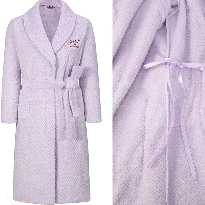 Peignoir Femme Épais Polaire Corail Violet Doux - Violet Doux - XXXL