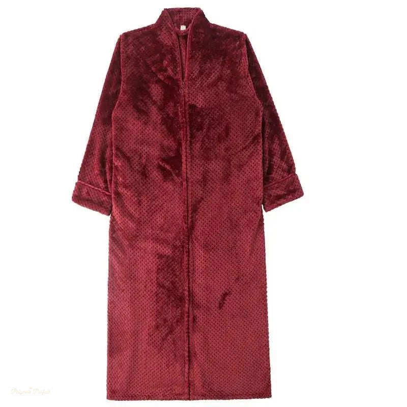 Peignoir Femme Extra Long Polaire Rouge Vin - Rouge Vin - M (40-60Kg)
