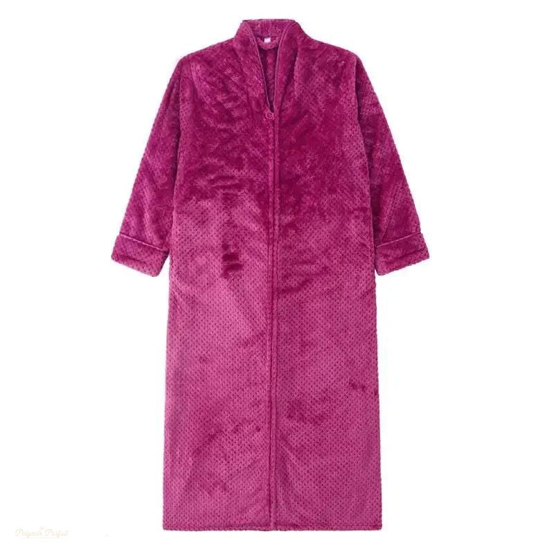 Peignoir Femme Flanelle Rouge Rosé Extra Long Chaud - Rouge Rosé - M (40-60Kg)