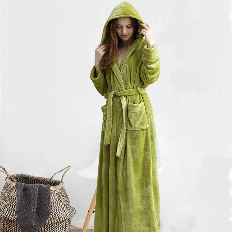 Peignoir femme hiver extra long vert fruit flanelle - Vert Fruit - L