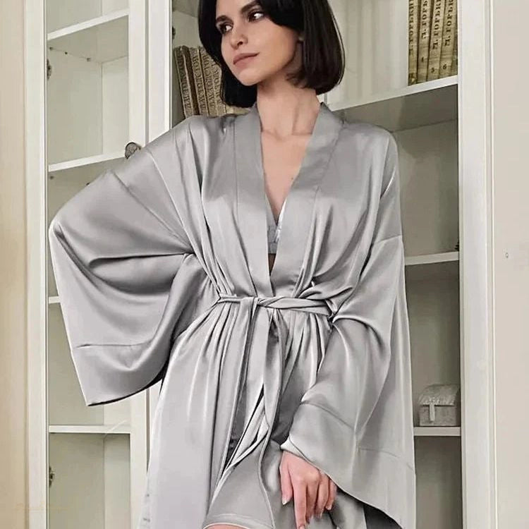 Peignoir Femme Manches Évasées Gris Taupe - Gris Taupe - M
