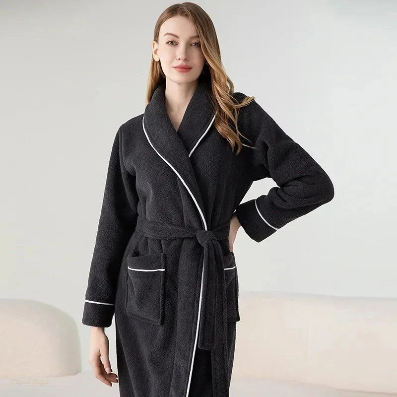 Peignoir Femme Polaire Gris Anthracite Kimono - Gris Anthracite - M