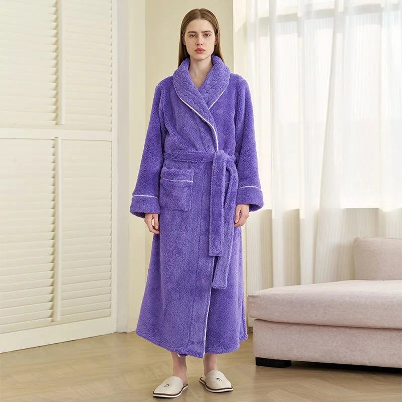 Peignoir Femme Prune Royale Polaire Épais Confortable - Prune Royale - XXXL