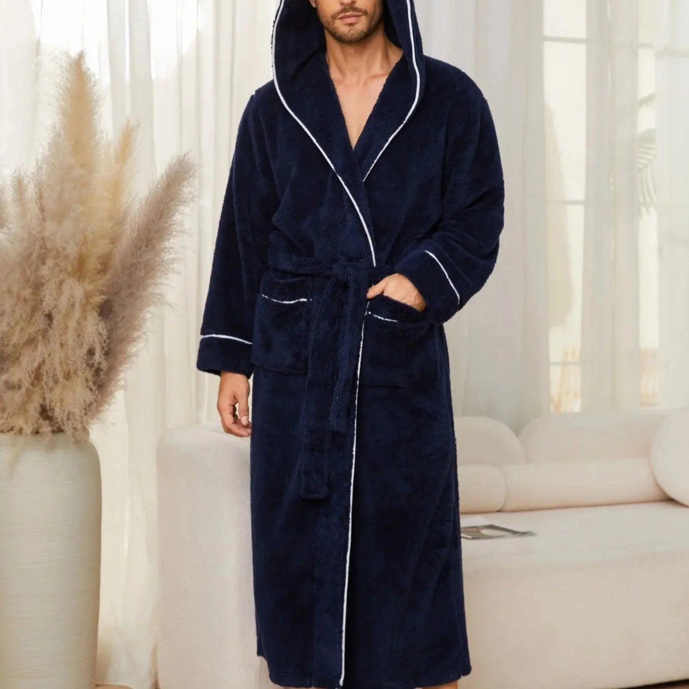 Peignoir Flanelle Bleu Nuit Homme Chaud - Bleu Nuit - XXL