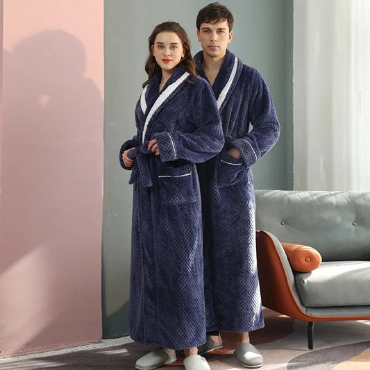 Peignoir Flanelle Épais Couple Hiver - Robe Chambre Longue - 1