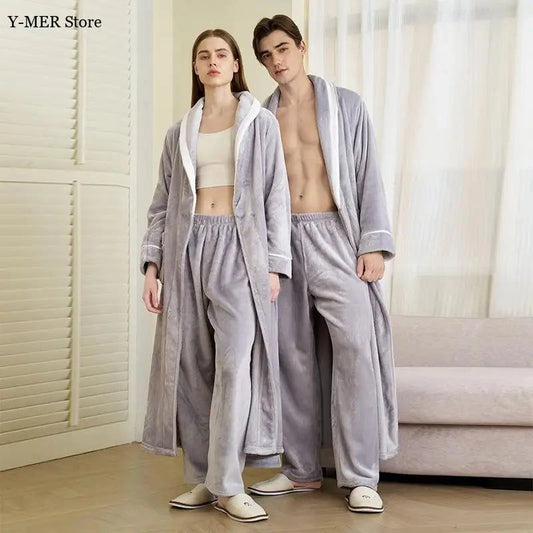 Peignoir Flanelle Épais Homme avec Pantalon - Ensemble Chaud - 1