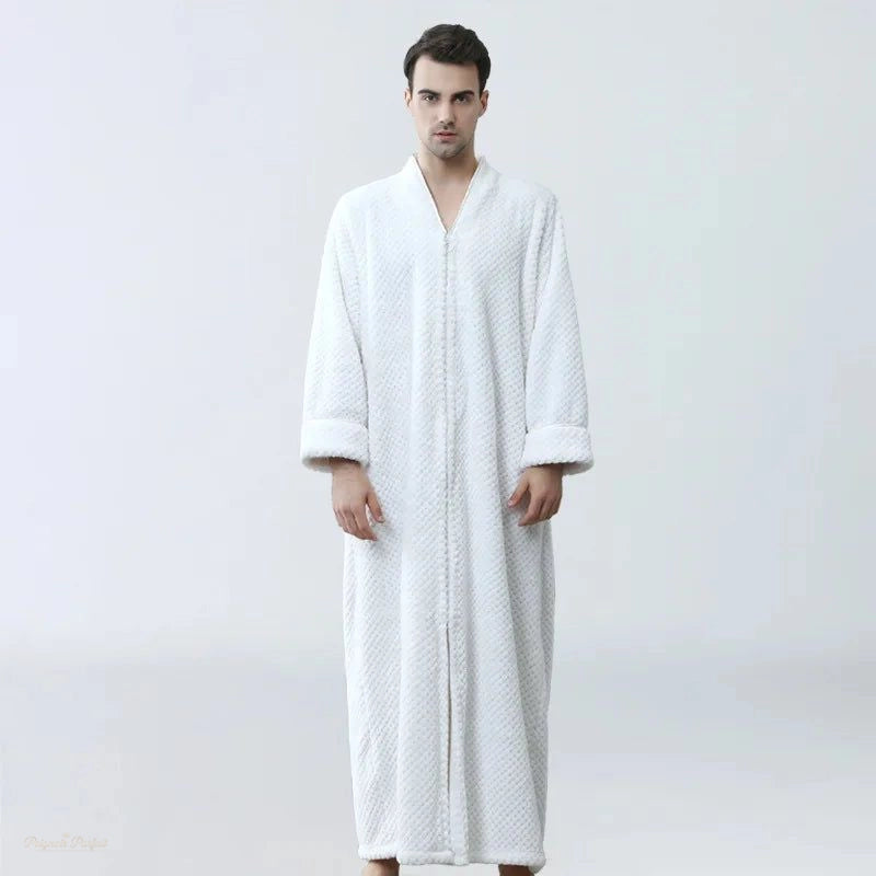Peignoir Homme Blanc Pur Polaire Épais Fermeture Éclair - Blanc Pur - XL(80-100kg) - Chine