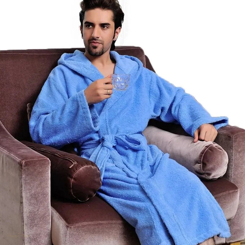 Peignoir Homme Capuche Coton Bleu Océan - Bleu Océan - L(168-185cm)
