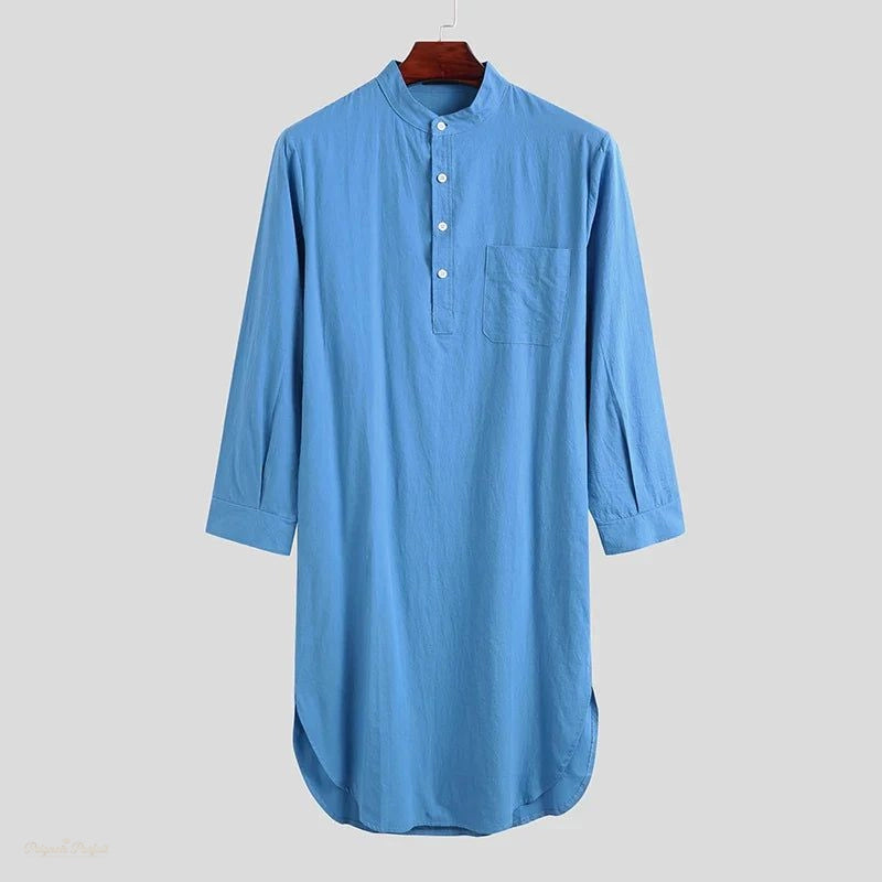 Peignoir Homme Coton Bleu Nuit Boutonné - Bleu Nuit - XXXL