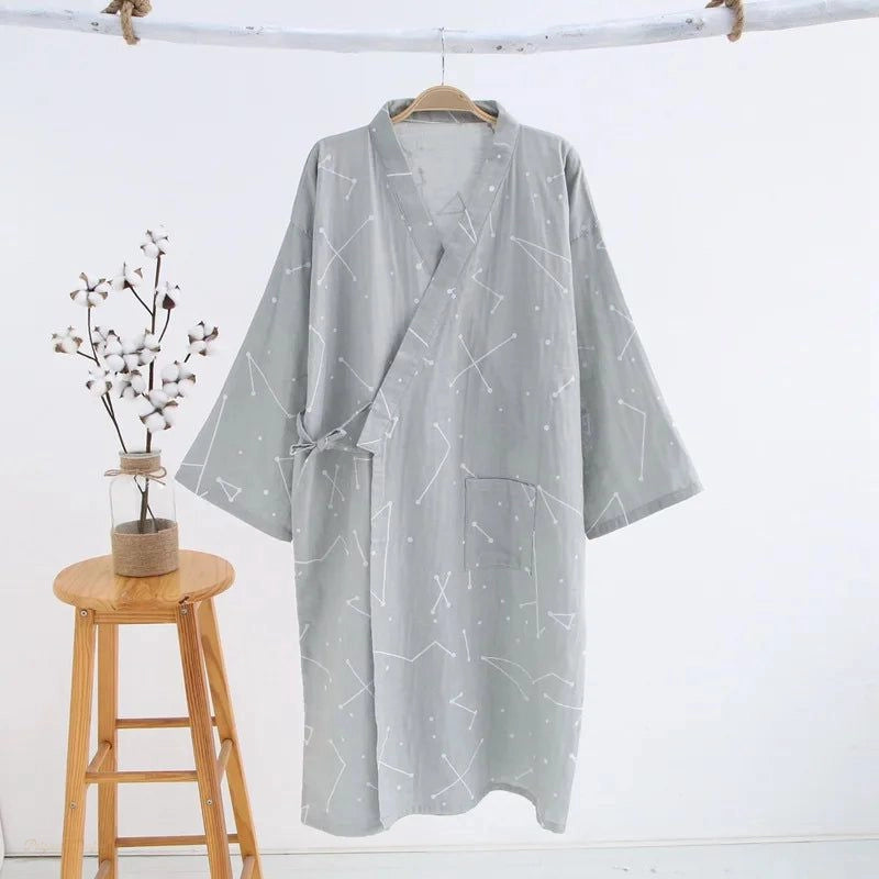 Peignoir Homme Coton Gris Constellation - Kimono - Gris Constellation - L