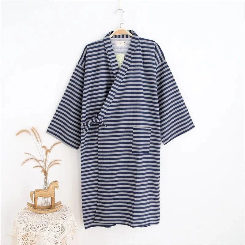 Peignoir Homme Coton Gris Perle - Kimono Loungewear - Gris Perle - M