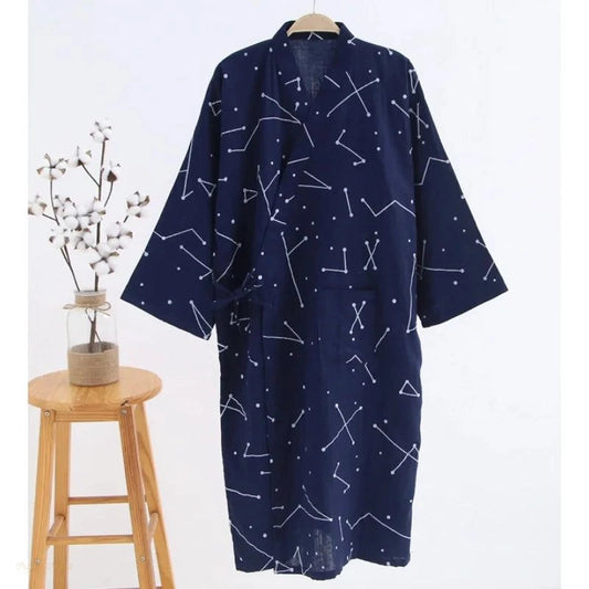 Peignoir Homme Coton Rayé Kimono Été Printemps - 1