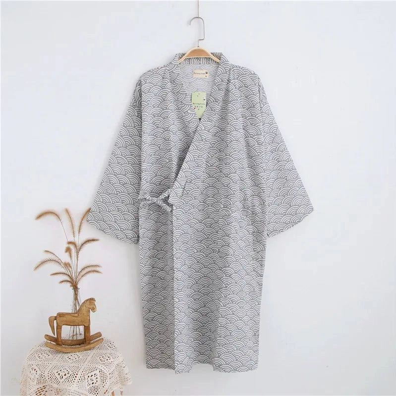 Peignoir Homme Gris Perle Coton Gauze Kimono - Gris Perle - M