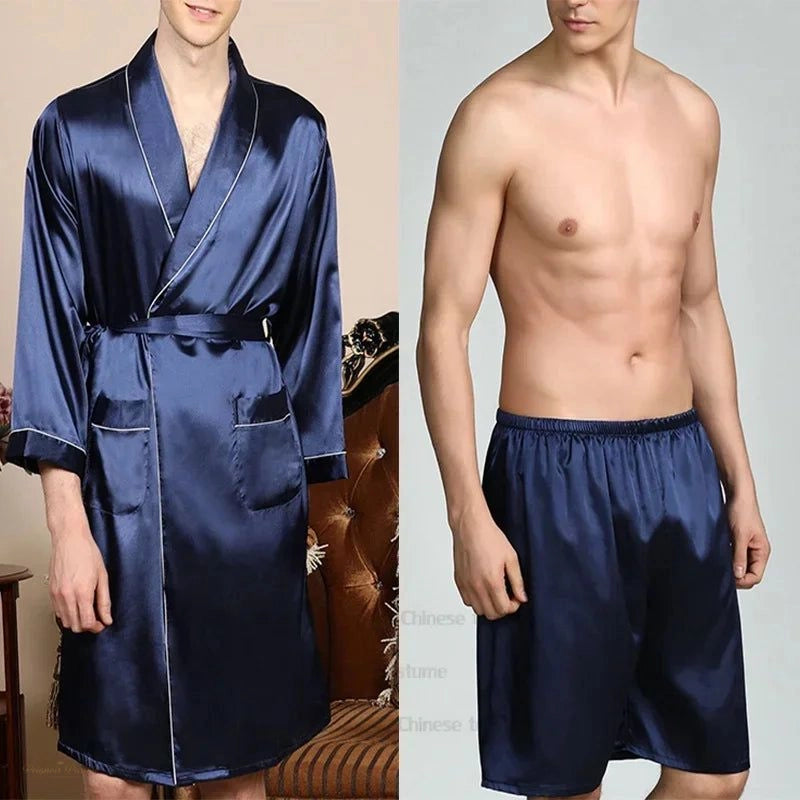 Peignoir homme satin bleu nuit - Ensemble nuit - Bleu Nuit - M