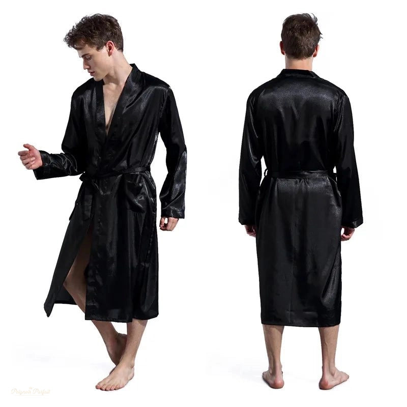 Peignoir Homme Satin Noir Élégant - Kimono Loungewear - Noir Élégant - XL(80-87.5kg)
