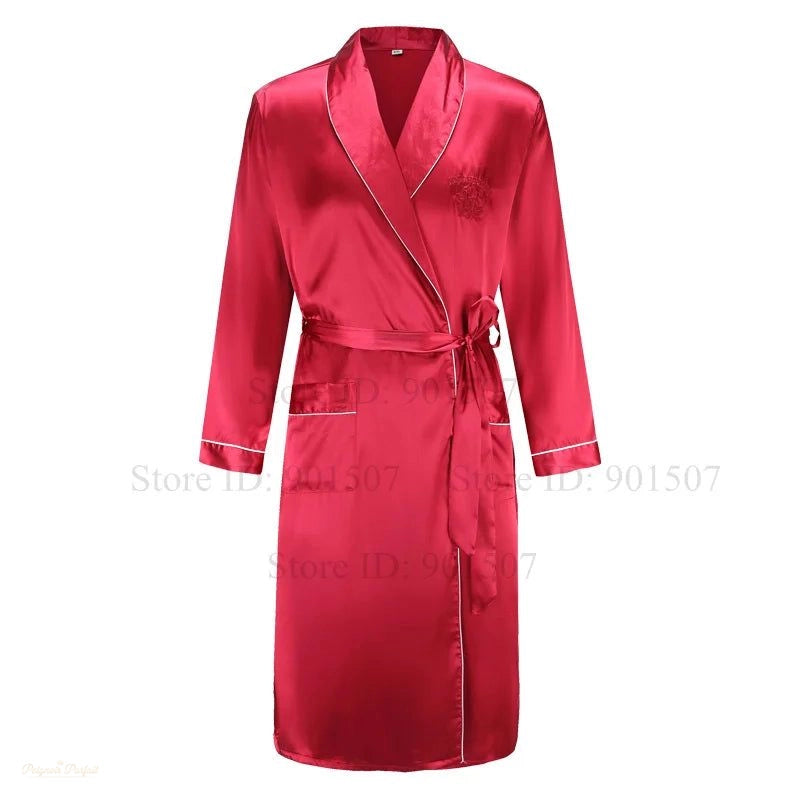 Peignoir Homme Satin Rouge Bordeau - Robe de Chambre - Rouge Bordeau - L