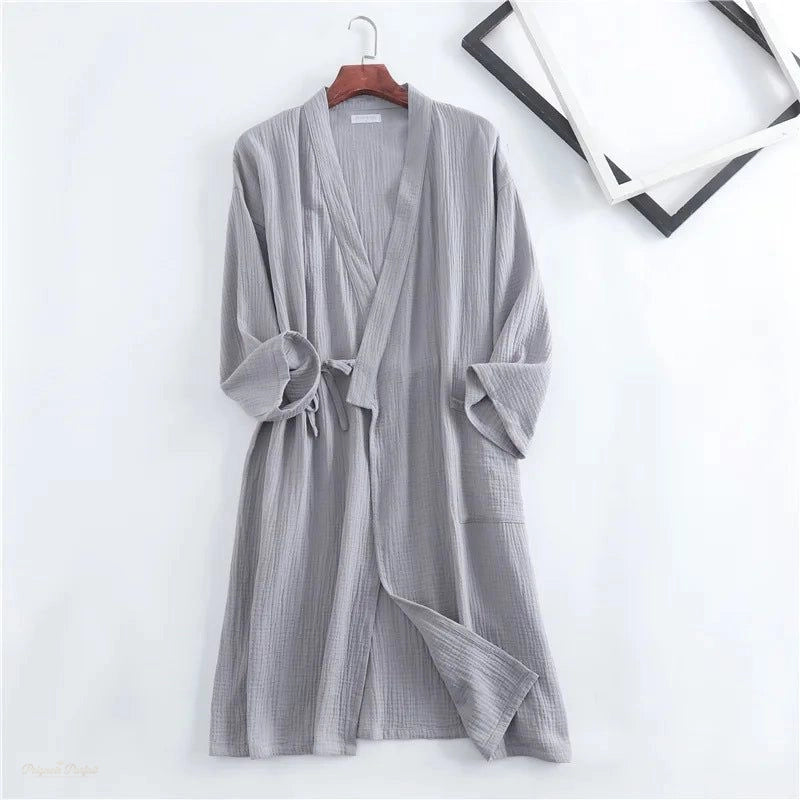 Peignoir Kimono Coton Gris Clair Femme - Gris Clair - XXL