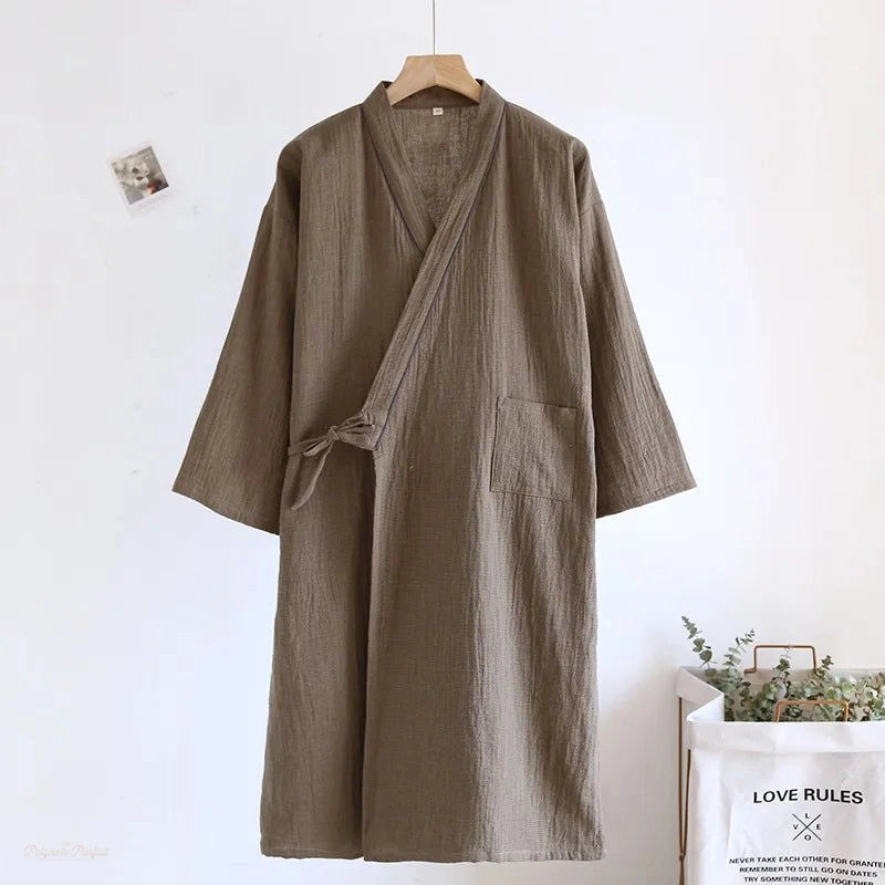 Peignoir Kimono Coton Gris Taupe Homme - Gris Taupe - M