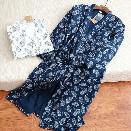 Peignoir Kimono Coton Homme - Col V Respirant - 1